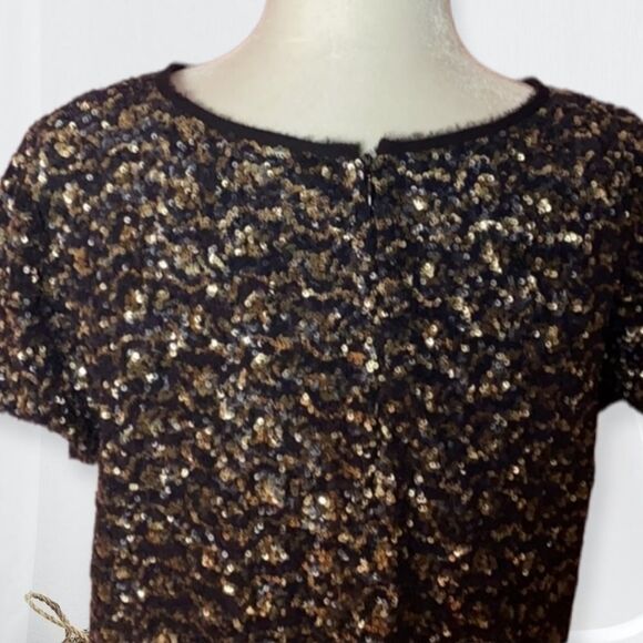 ZADIG & VOLTAIRE SILK BLEND TRUSTY SEQUIN GOLD SILVER EYELASH TRIM BOXY FIT TOP - Picture 7 of 16